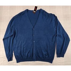 Linea Uomo Mens Wool Blend Lightweight Cardigan Sweater Preppy Blue 4XL NWT